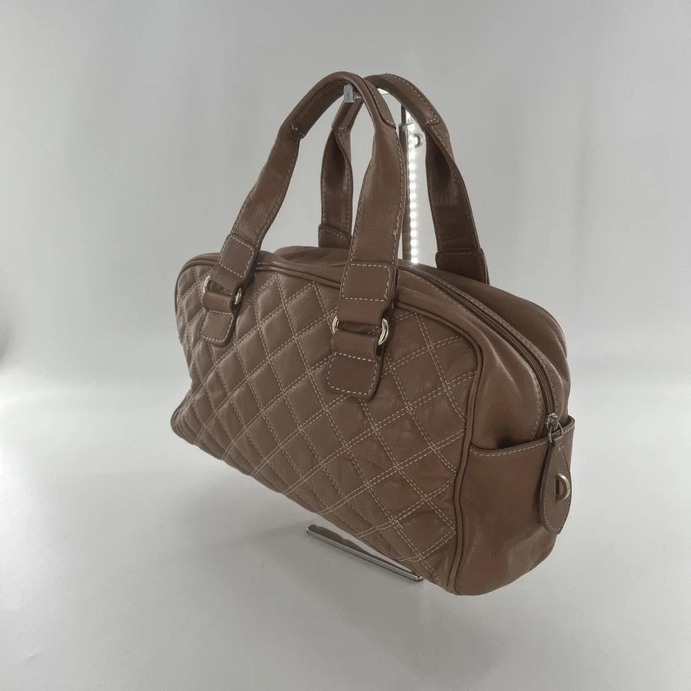 Barr + Barr New York Leather Quilted Satchel Crossbody‎ Tan Camel Bag Purse